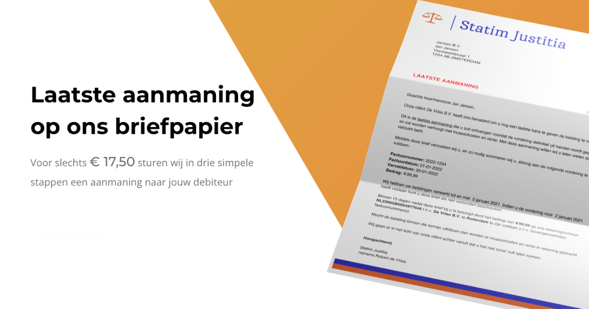 Online laatste aanmaning versturen op ons briefpapier